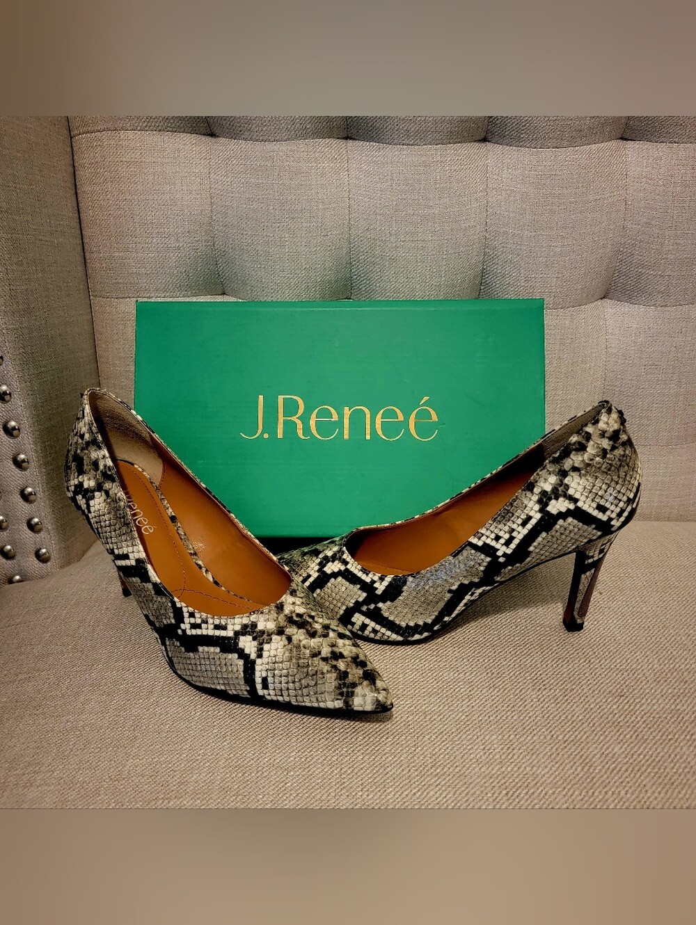 J.Renee Women's Snake Print Pointed Toe Pumps - Black & White